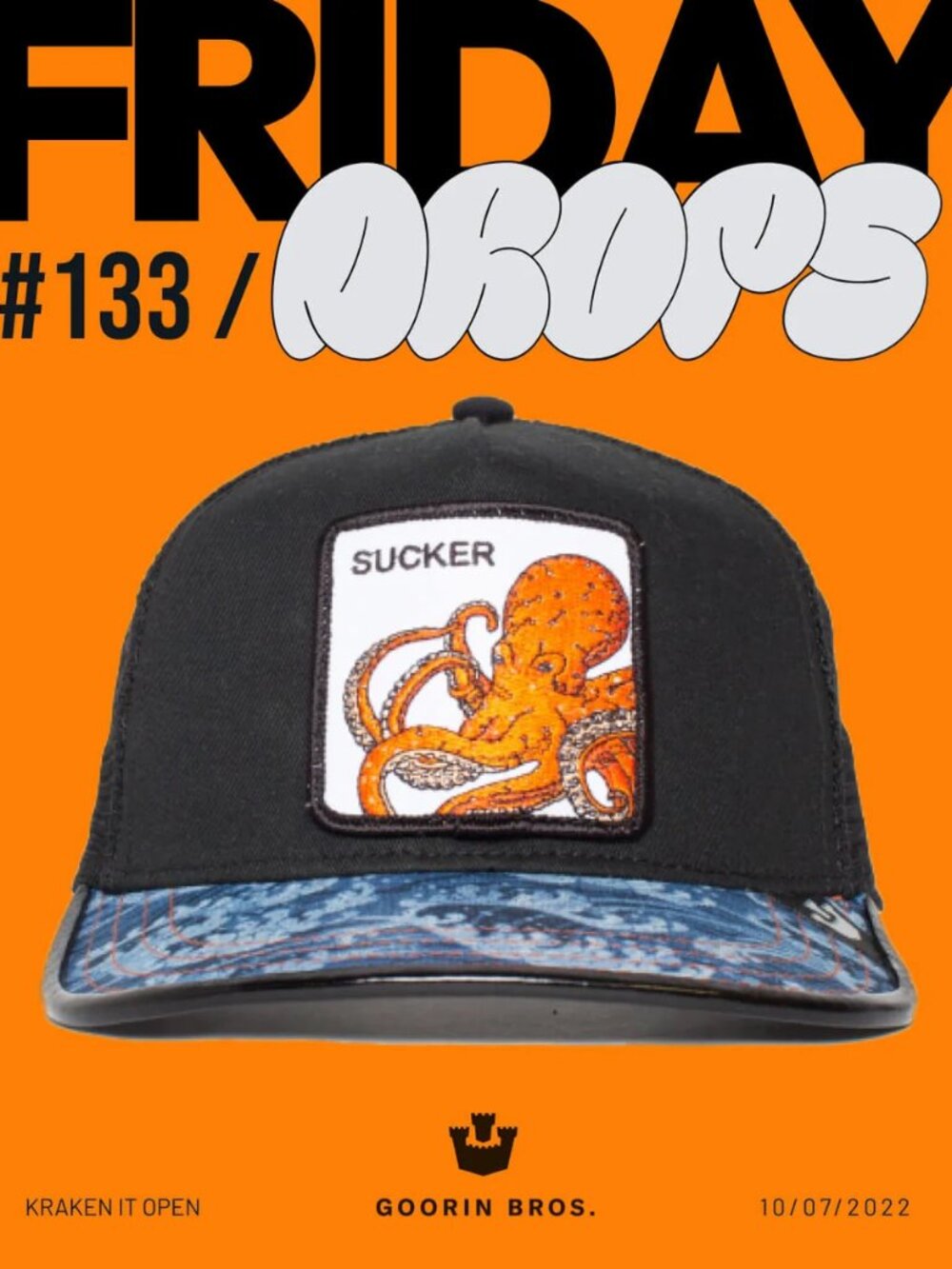 New in Box Limited Edition Goorin Bros KRAKEN IT OPEN "Sucker" Trucker Hat